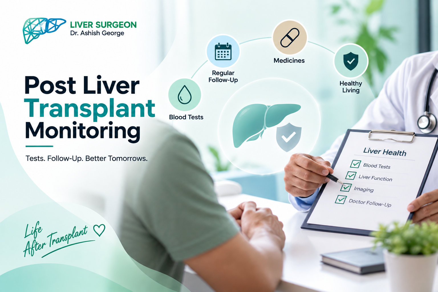 Post liver transplant monitoring tests and follow-up schedule for new liver protection